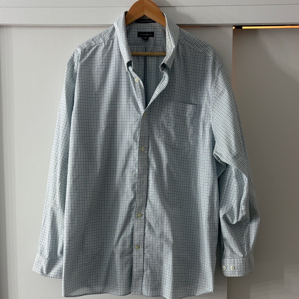 Eddie Bauer Men's Gray Checkered Button Down Shirt
